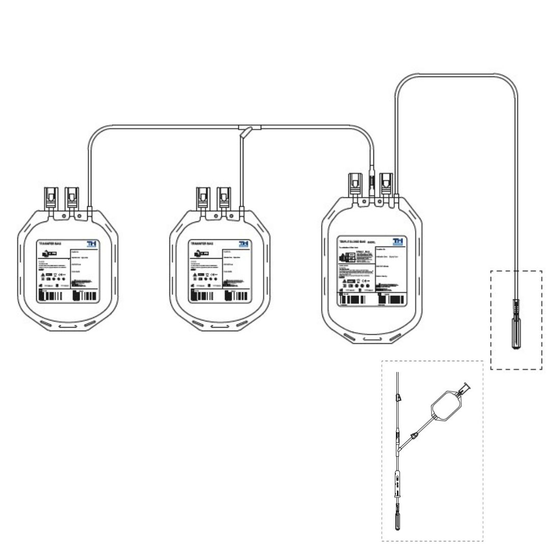 Потрійні контейнери для взяття 450 мл. крові з розчином ЦФД/САГМ з адаптером для вакуумних пробірок (ОTS-450SS)